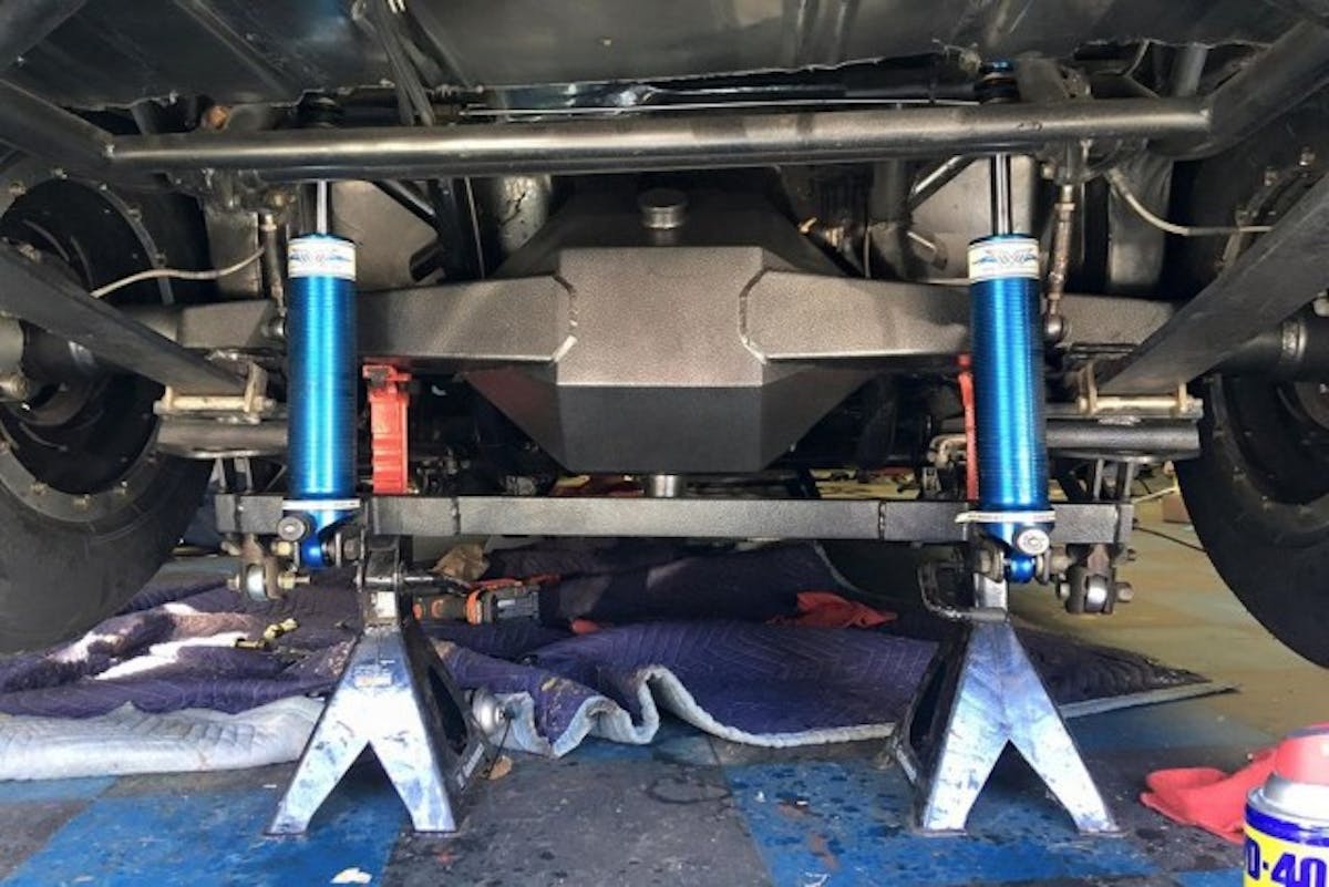 Calvert Racing mono-leafs, combined with Smith Racecraft Assassin Bars and Menscer shocks suspend a Racecraft 9-inch housing filled with Strange Engineering's finest components.  