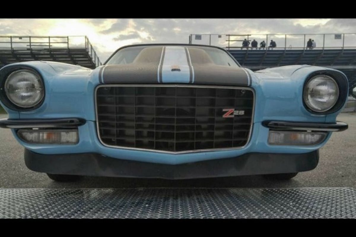 A split-bumper Camaro's grille is the perfect hiding spot for a front-mount ProCharger. Mark has a lot of help with his racing program, includingTommy Kirk, Mark Barnett, Derek Mota, Jack Dykeman, Shawn Amadon,  Joe Brooks, and Demarco Racing. He wants to add special thanks to his family for putting up with his racing, which includes his wife Alyson, Maci, Brooke, Ashlie, Jack. 