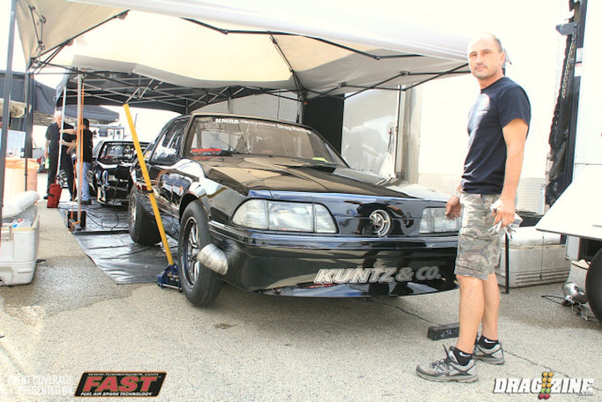 Dwayne Barbaree and Russel Stone are teamed up running Street Outlaw. We caught Dwayne taking some weight off the front end and making some suspension adjustments to better get a hold of the track today.