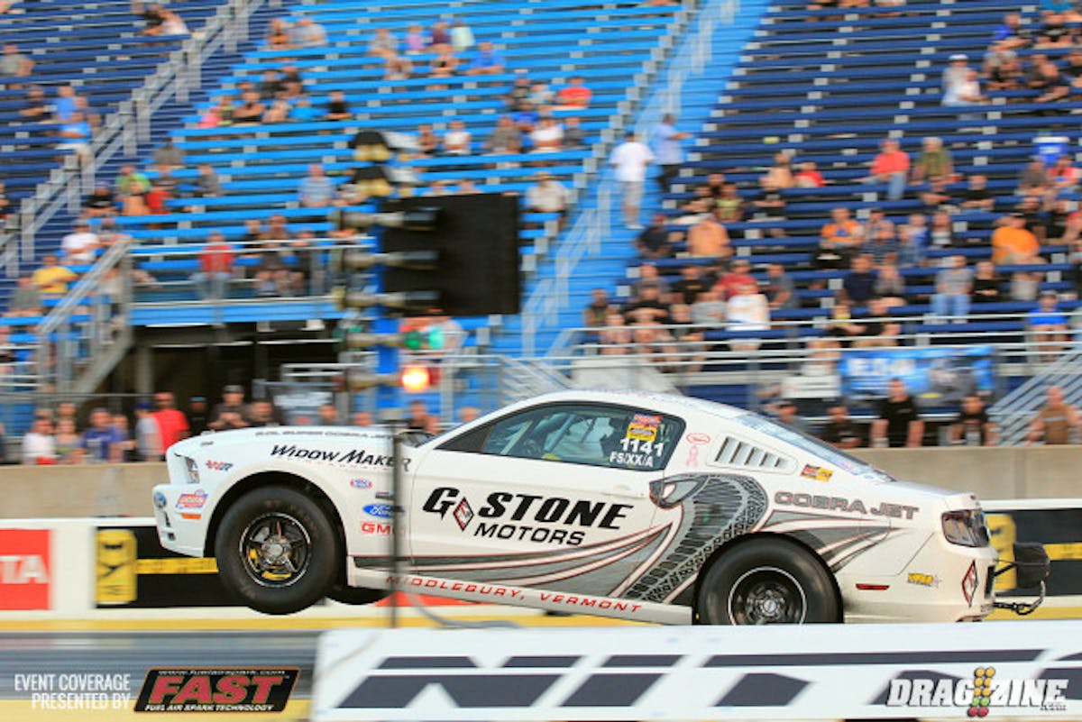 Gardner Stone pulled a nice wheel stand in Holley EFI Factory Super Car on a single where Michael Skinner was not able to make the round running an 8.83 at 152 MPH on the run. 