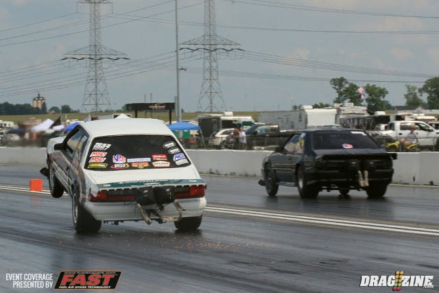 Joel Greathouse has taken over driving duties from Johnson in White Riot this year and has been running well for team KBX. On this pass the car climbed the ring gear and into a wheel stand allowing Jacky McCarty to move on to the next round where he will face Phil Hines.