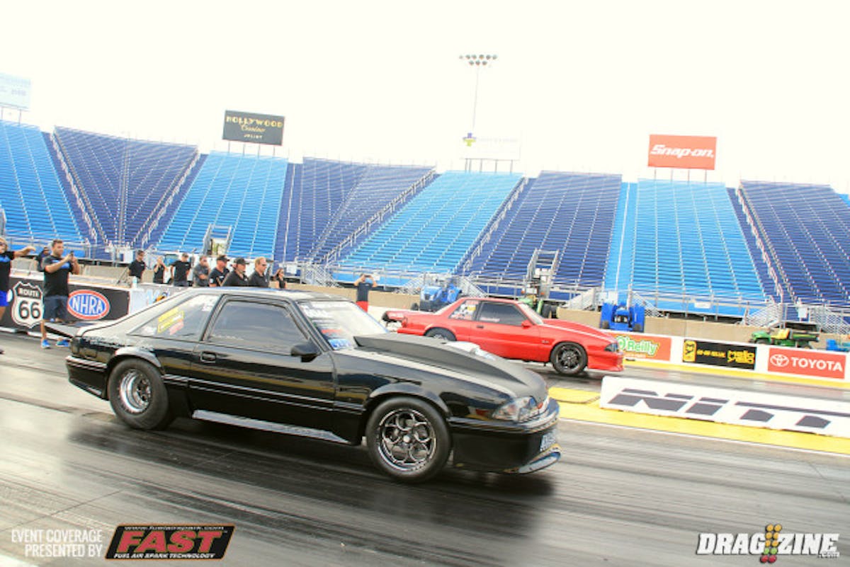 The Street Outlaw final paired Jacky McCarty and Charles Hull who had lane choice choosing the left side. It was fairly even at the line and side by side down track with McCarty scoring the win in a very tight match with a 4.436 at 167.47 to Hull's very close 4.438 at 172.14 MPH. They will face each other again in the Superbowl.