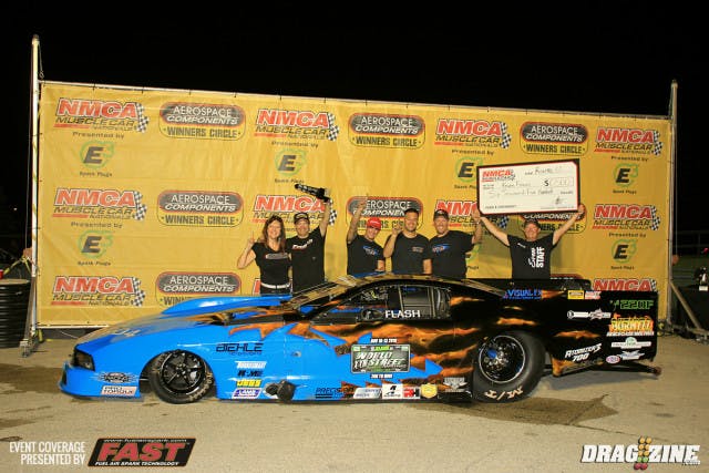 Kevin Fiscus met with Tim Savelle in the final of Xtreme Pro Mod running a 3.84 at 209 to Savelle's 3.86 at 200 MPH. That was Fiscus' best MPH of the weekend when he needed it after struggling early in qualifying and not getting a solid pass for any data in eliminations. Inthe Superbowl Showdown Kevin played a part in setting up the NMCA win.