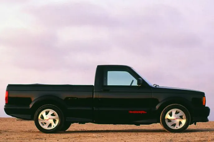 Clearly serving as an homage to the Buick Grand National in more ways than one, the Syclone was offered in any color you wanted - provided that color was black - during its sole year of production. The Syclone visually differentiated itself from the Sonoma pickup it was based on with low profile Firestone Firehawk tires wrapped around 16 x 8 alloys, along with blacked-out trim and a lowered stance.