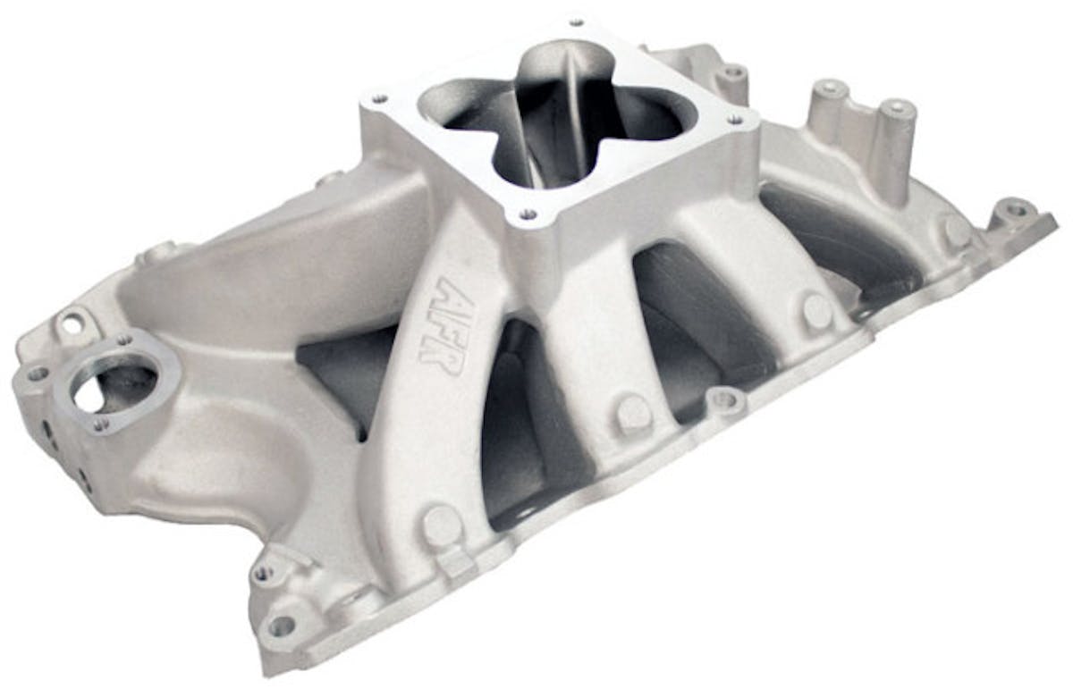 AFR recommends using its own manifold for perfect port alignment and power. The single-plane manifold can be fitted with either a 4150 or 4500 flange.