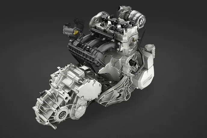 The turbocharged and intercooled 900cc Rotex A.C.E. 3-cylinder engine and QRS CVT pumps out 154hp and goes from 0-60 in 4.9 seconds.