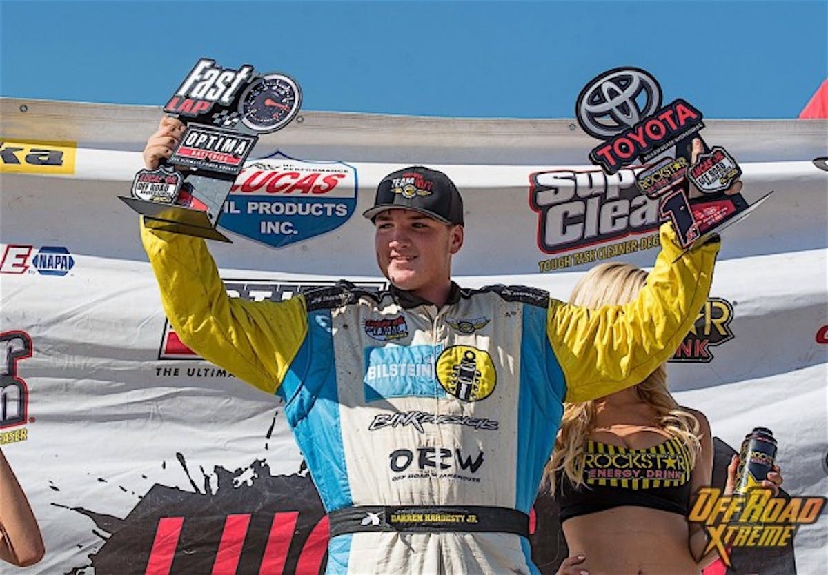 Darren Hardesty Jr. logs the fastest lap and a first place finish during racing on Saturday.