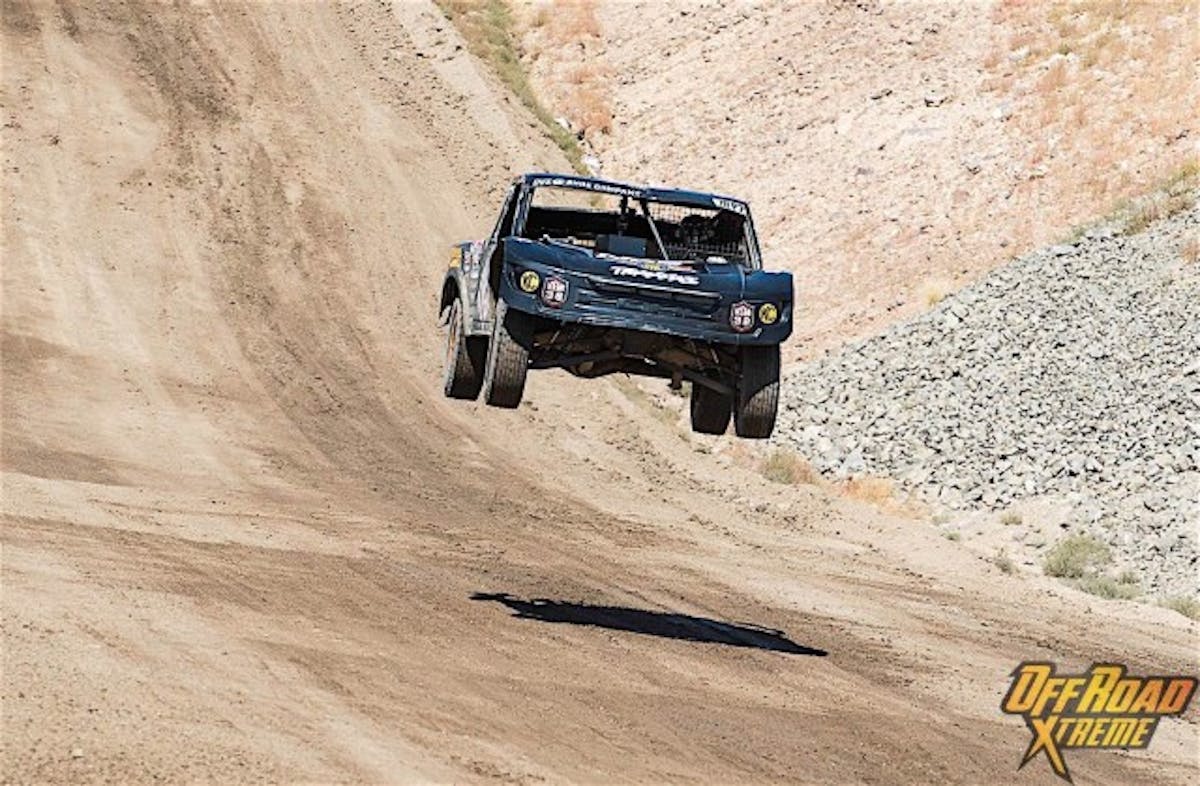 Brian Deegan flies through the air in pursuit of the leaders Sunday.