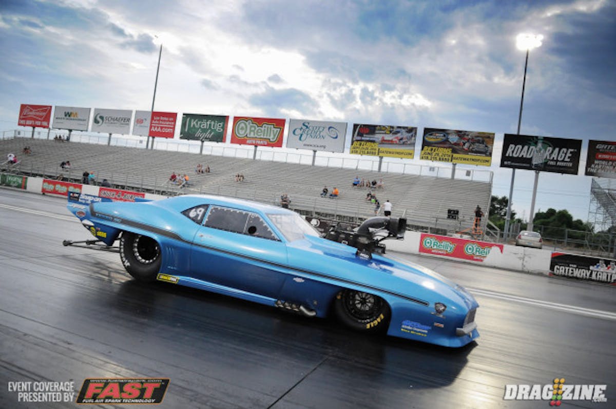 Frankie Taylor cranked off his best run of the weekend in the third session of Outlaw Pro Mod qualifying with a pedaling 3.73 at 204 mph. The Camaro that Taylor is piloting was completed nearly a year ago at Larry Jeffers' shop, and at car owner Jay Diedrich's insistence, Taylor bolted his engine and various other parts and pieces on the car to put some laps on it. Taylor says he's hoping to get some extended time behind the wheel of the car, which has all the latest bells and whistles from Jeffers. Taylor and company will be running the car at PDRA Dragstock in North Carolina and shares that it will be a strictly 1/8-mile car and campaigned on the West coast, whether he or Diedrich are doing the driving.