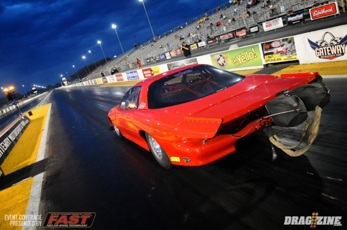 Eddie Harrison was on what was likely a three-second lap in his twin turbocharged Radial vs The World Camaro when the car expired near the finish line with a shower of sparks from under the car. Harrison coasted to a 4.06 at just 178 mph to slide into fifth in the 13-car field.