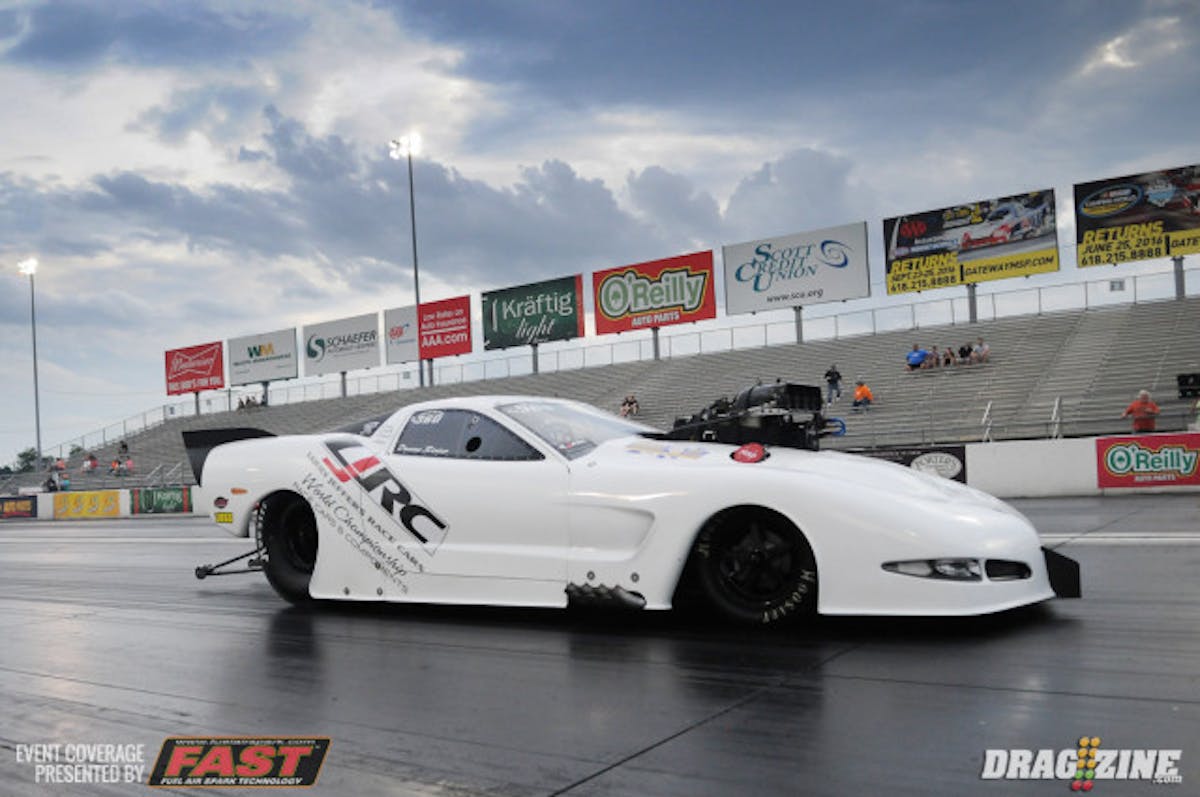 Duane Rister came up just .013-seconds short of leading the Outlaw Pro Mod field in his Larry Jeffers Race Cars Corvette, as Frankie Taylor unseated him atop the field with a 3.713 to Risters' 3.726.