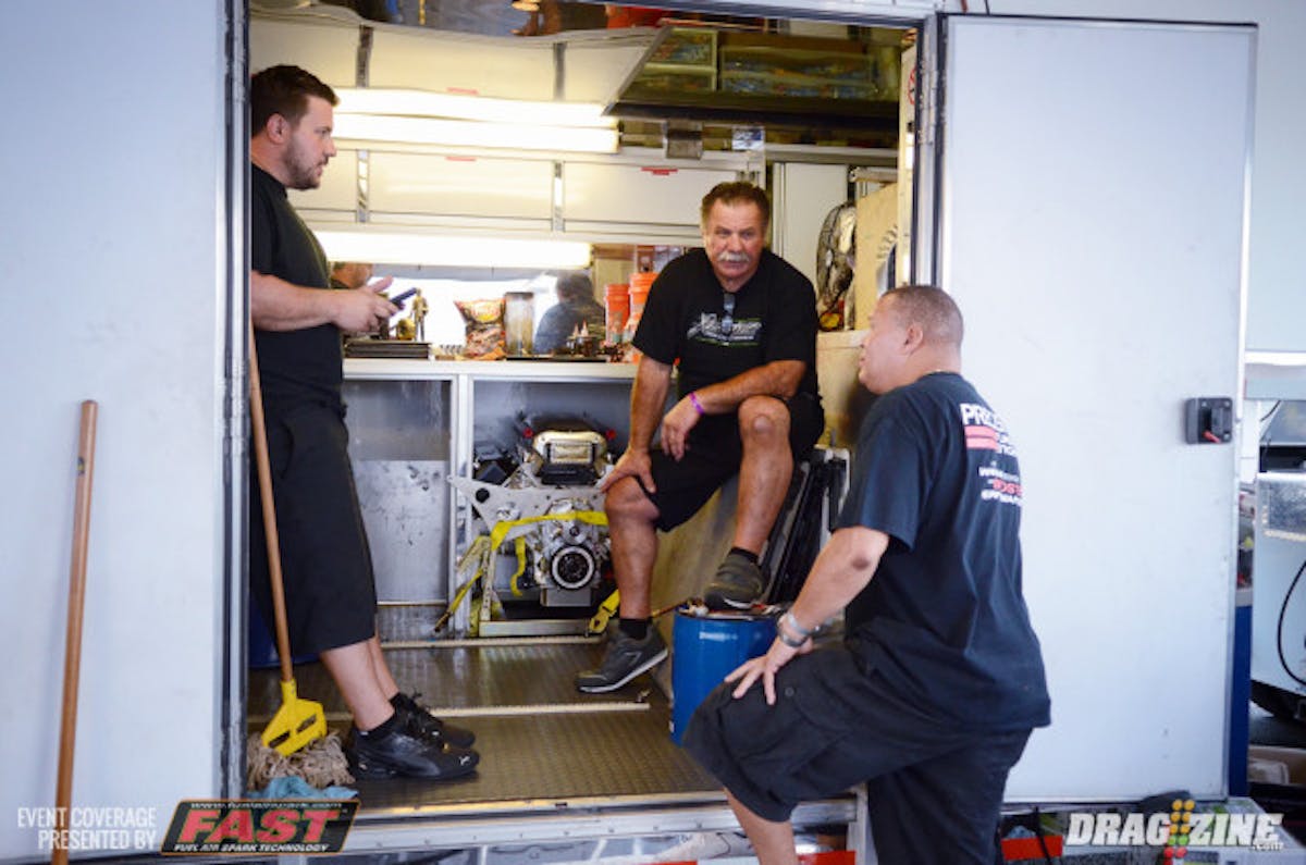 The trio of Carl Stevens, Jr. and Sr. and Californian Terry Barkley have made quite a statement in just one weekend of competition together. Barkley, who had never been faster than 180 mph in his life, jumped into the Xtreme Racing Engines Camaro and made a 400-foot shutoff pass in testing, and in only a handful of runs since, has been in the threes four times and exceeded 216 mph twice. The team is already threatening the PDRA Pro Boost record with their 3.76, and Stevens, Jr. is plenty confident they an take both ends of the record at the PDRA event at Galot Motorsports Park in a couple of weeks. "I don't people out here realize just how green Terry is at driving a car like this, but he's done a great job so far," Stevens, Jr. says. "When we went testing, I told him to drive it as far as he was comfortable and I thought he'd lift a couple hundred feet out, but he went 400-feet and went a 3.89 on the first pass." 