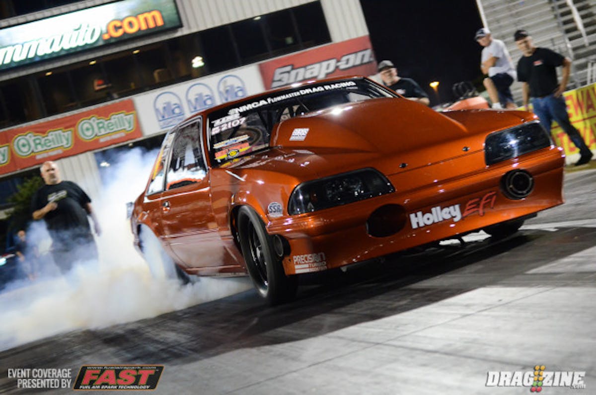 Top qualifier Matt Bell went low ET of the weekend in the first round of Limited Drag Radial with a 4.26 and despite slowing to a 3.38 in the semifinals, had enough to outpace Craig Ondrick and his 4.50. Mike Jon ousted Gary Tripp on the other side of the ladder with a 4.43 and will meet Bell in the final. 
