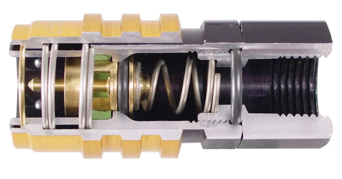 A cutaway view showing the location of the seals inside a Jiffy-tite quick disconnect fitting.