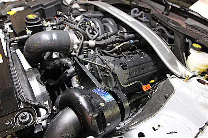 To the untrained eye, you may not even know there was a supercharger sitting in this GT350's engine bay, thanks to the stealthy black finish ProCharger offers.