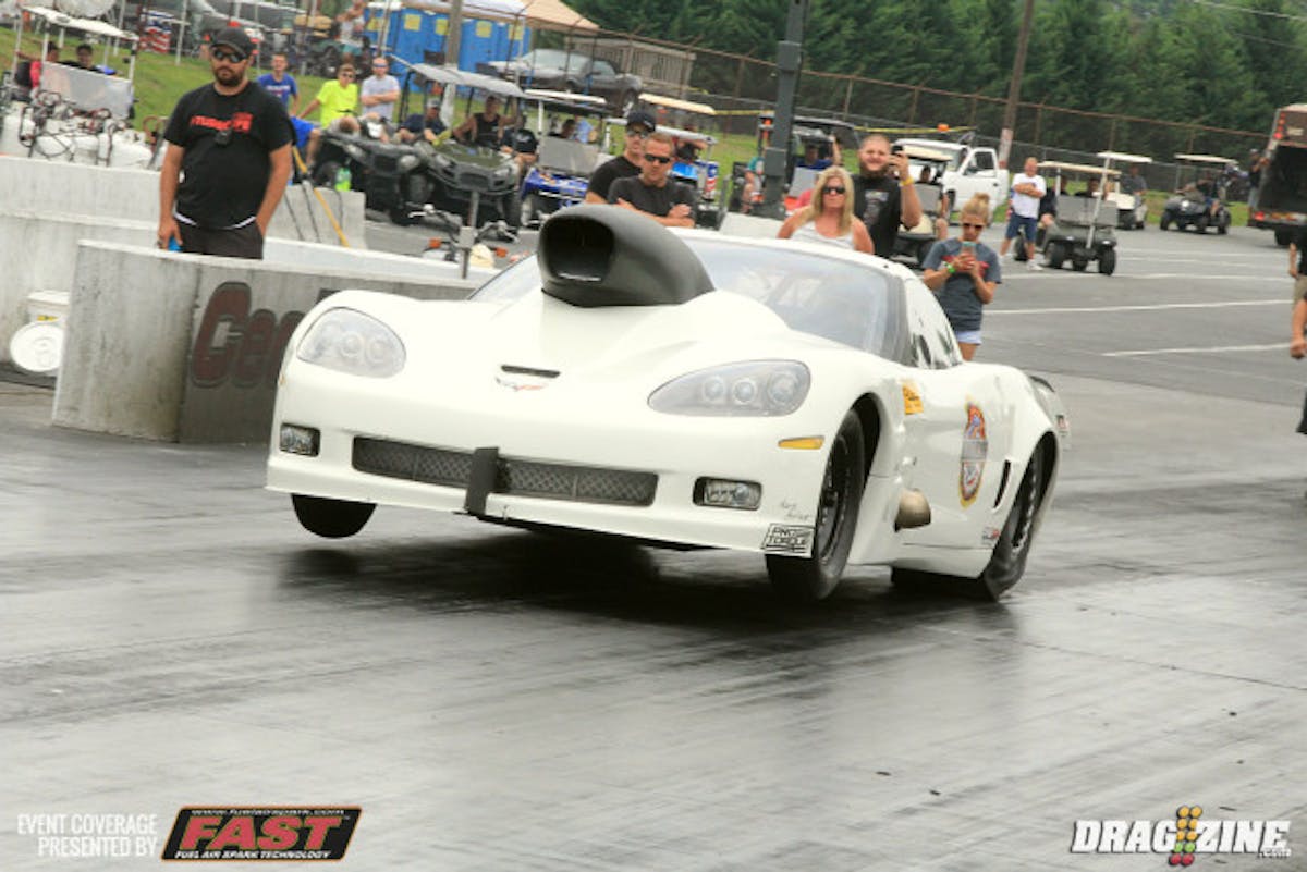 Mo Hall put up a 4.12 on one pass earlier in testing Friday but suffered some engine damage later in the session losing a piston and damaging the intake when the engine backfired. The team has won the last two events here at Cecil County and is just behind Mike Decker in OL 10.5 points. Mo Hall, Steve Berger and crew will be working hard to make it three in a row this weekend.