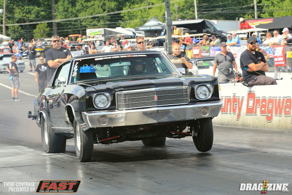 Friday's race schedule ran testing to right at 4 PM and we are just about to start round one qualifying with Super Street out first. The run order will be the same every day with Pro Street next, then 10.0 Index and Pro Dial. This super clean 70 Monte Carlo is entered in 8.50 Index and is arguably the most unassuming car on the lot racing this weekend. 