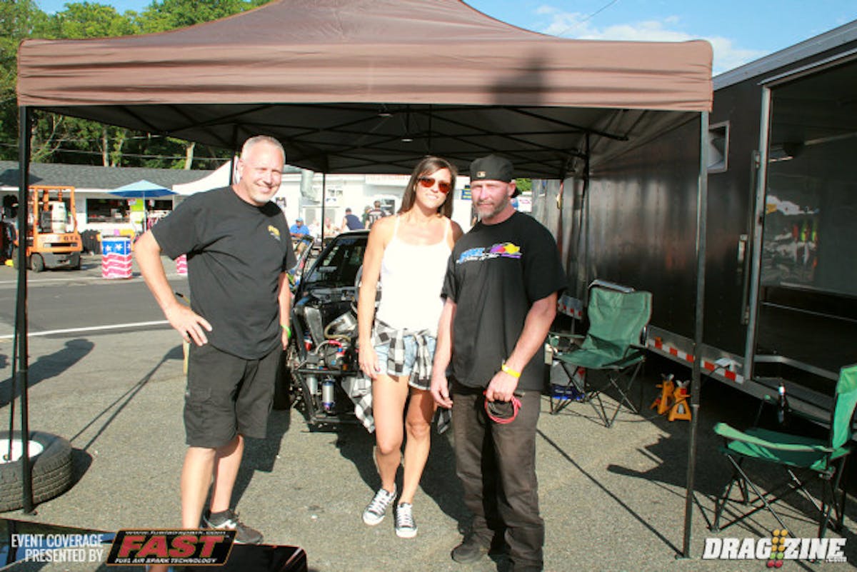 Aston, PA racer Darrell Varner has a new car here this weekend with just five laps on it since he purchased it from Jesse Lambert and had it updated at Rhodes Automotive before coming straight here for testing. Power is from a Fulton big block from his Camaro backed by a Proformance Transmission.  Wayne Keegan from Competitive Wiring  is here helping out with the team this weeknd. Varner is qualified tenth with a 4.64 despite the car not shifting to second gear. I have to thank Ron and the Rhodes auto team for all the help getting here this week and Strange Engineering for the fast service getting us new axles. He will be looking for 4.50s in the final session.