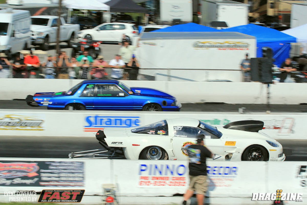 In OL 10.5 round two action it was Mo Hall paired up with Kevin Fiscus in a radial vs slick match up. Hall clearly got away first with a .019 reaction doing his job on the tree. For his part Hall was consistent with another mid 4.20 at 173 he just couldn't hold on as Fiscus drove right by with a 4.09 at 198 MPH pass.