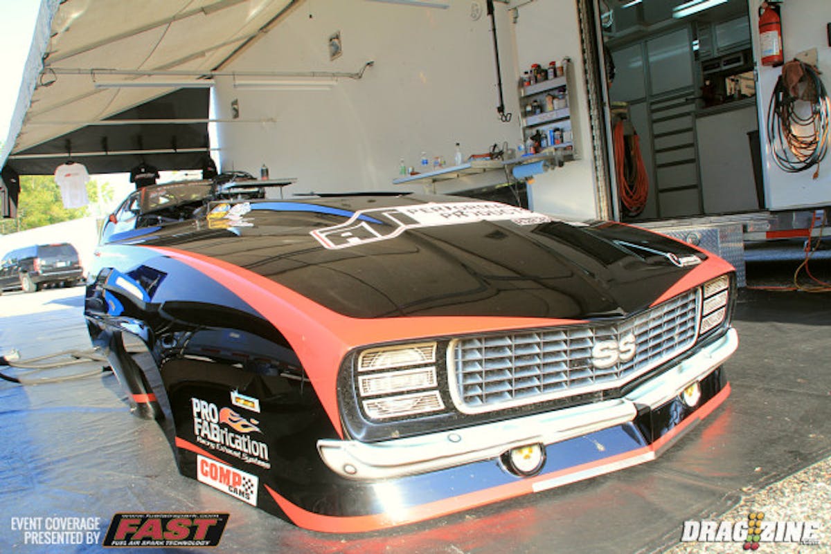 Chris Rini is here at the YB Nats for the first time and also the first time back here at Cecil County since 2002 when he ran Top Sportsman. The team struggled early but changed the set up on the car and has been consistent since scoring a 3.87 in the last round. He will have lane choice in the semi finals against Jim Halsey.