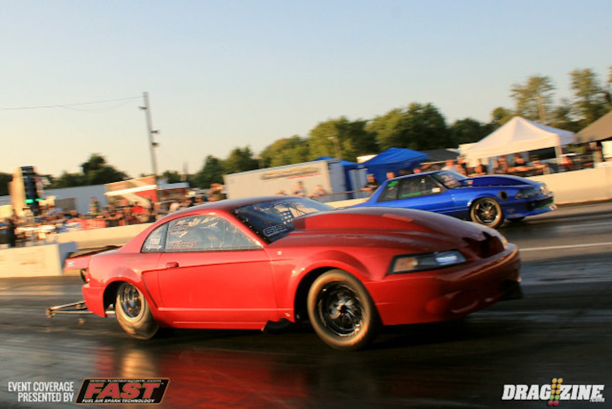 Jesse Lambert was searching for a pushrod after round two in Outlaw 10.5 vs Radial and came up with one to make the round against Kevin Fiscus. He did work on the tree netting a .022 reaction to Fiscus very safe .117. Lambert put up a 4.28 for his efforts but was no match for Fiscus' 4.08 at 197 MPH round win.