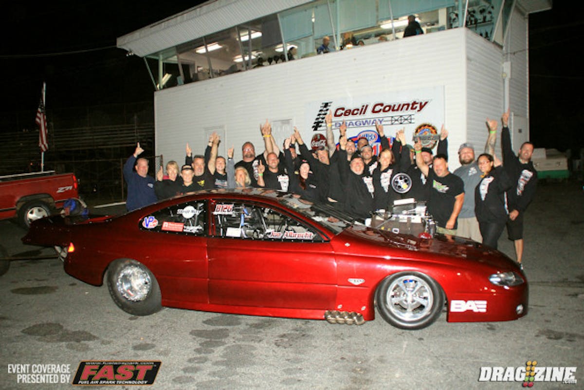Joe Albrecht and Jerry Mittrovic squared up in the Outlaw 10.5 final with Albrecht away first with a .051 reaction. Albrecht had been running well all day scoring low ET for the round several times. He was better on the tree and scored low ET of the weekend in OL 10.5 while on radials, earning the event win with a 3.977 at 196 to Mitrovic's best of weekend 3.990 at 190.