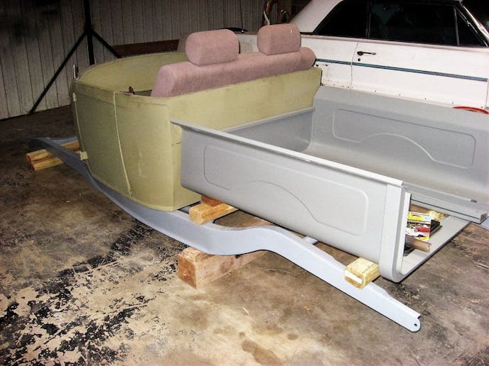 The roadster pickup body and bed ready for Sarah to block sand.