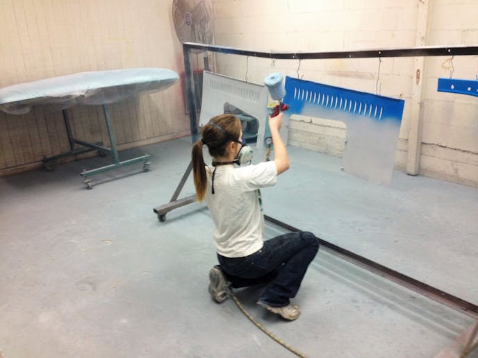 Sarah spraying the color she liked…the mask is almost too big for her.