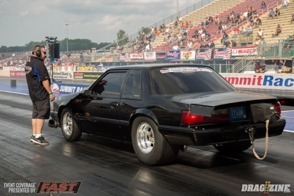 Brad Tyson laid down the best pass during the first round of Pro Street in his 1993 Mustang with a 4.85 at 172. He currently leads number two qualifier Charlie Cooper who went 4.65 and David Harmer with his 4.77 first round effort.