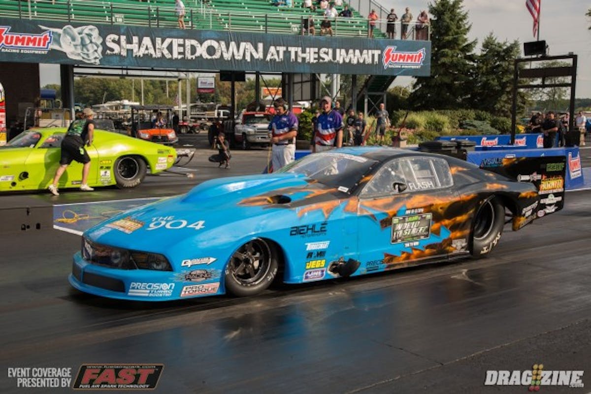 Kevin Fiscus was one of the first cars out in Outlaw Pro Mod, and lit the board with the first five second pass of the session. The 5.95 at 242 was good enough to land Fiscus in the number three spot for round one of qualifying. 