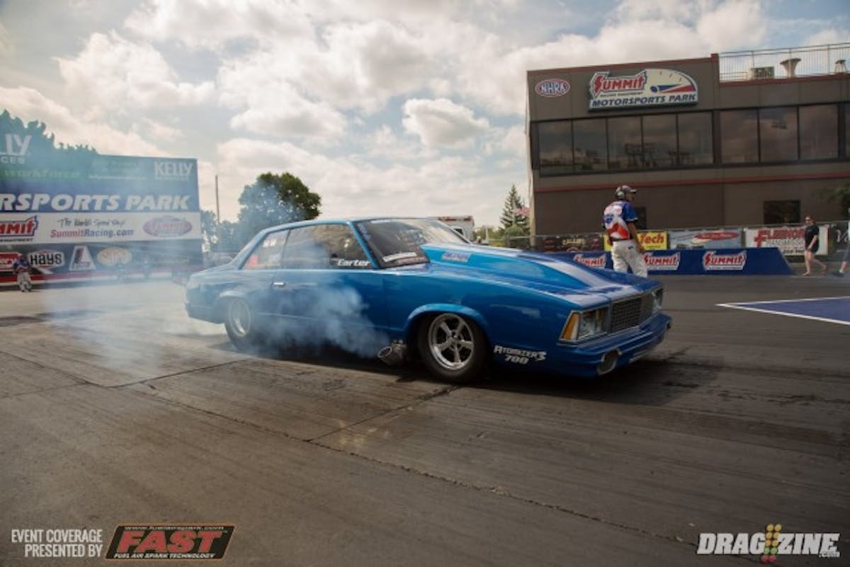Mark Micke absolutely dropped the hammer on the Outlaw Limited Street field with a booming 3.99 pass at 202 mph. That put Micke in the number one spot, and he was the only driver to crack into the three second zone during qualifying today.