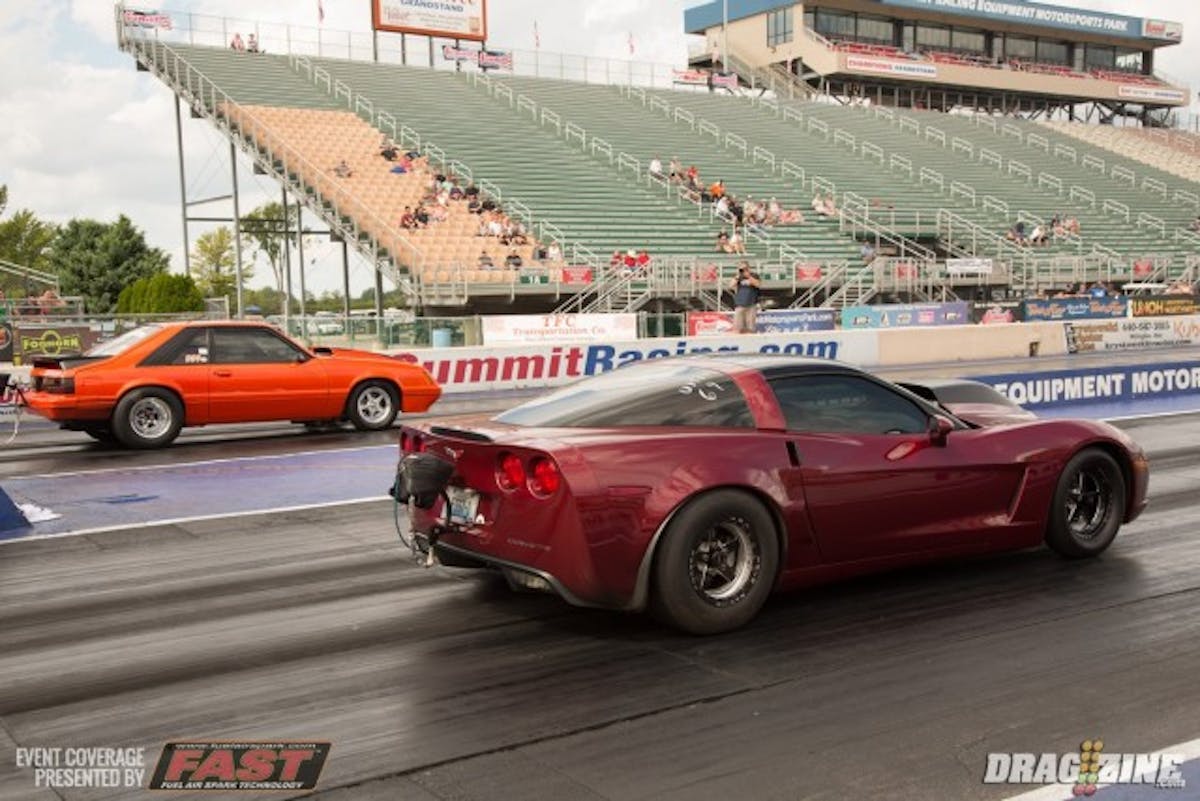Number three Ultra Street qualifier Martin Conley (left lane) had one heck of a drag race against number for qualifier Ron Belcher (right lane) in the first round of competition. Conley’s 5.02 was just enough to takedown Belcher who run a stout 5.04, but was late on the tree. 