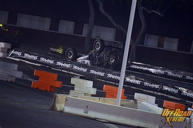 There will always be carnage in off-road racing. A Class 1400 driver ended up on his lid during the race on Saturday.