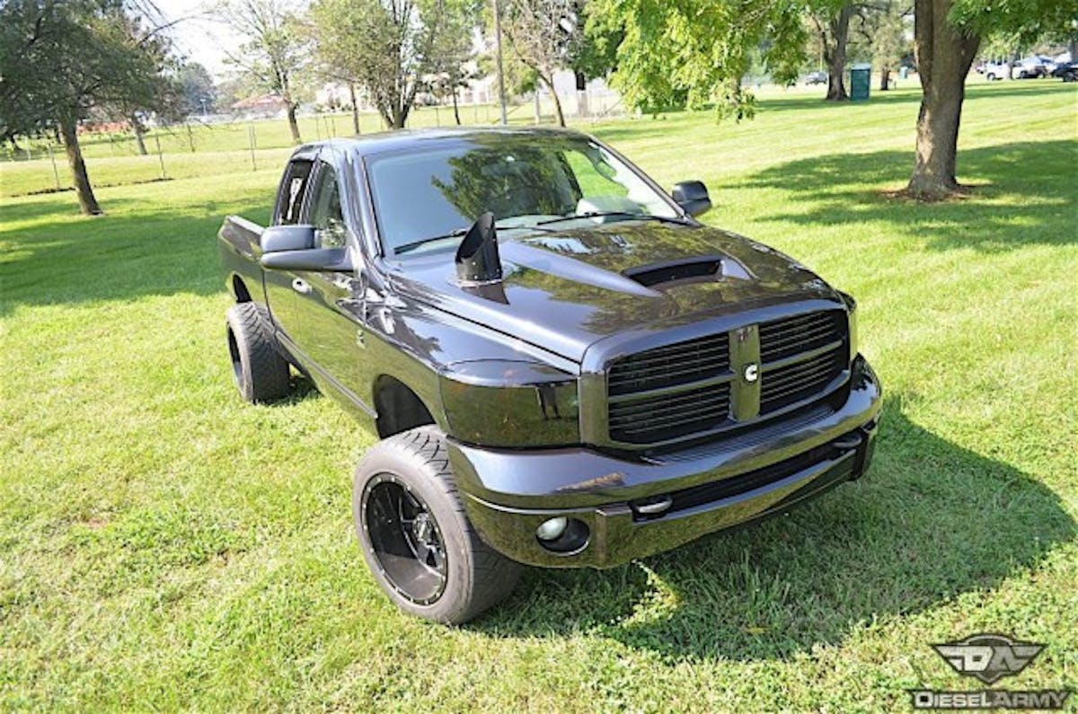 Lovell's blacked out Ram 2500 has a menacing presence even before the Cummins is fired up.
