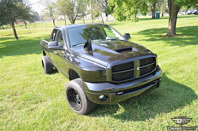 Lovell's blacked out Ram 2500 has a menacing presence even before the Cummins is fired up.