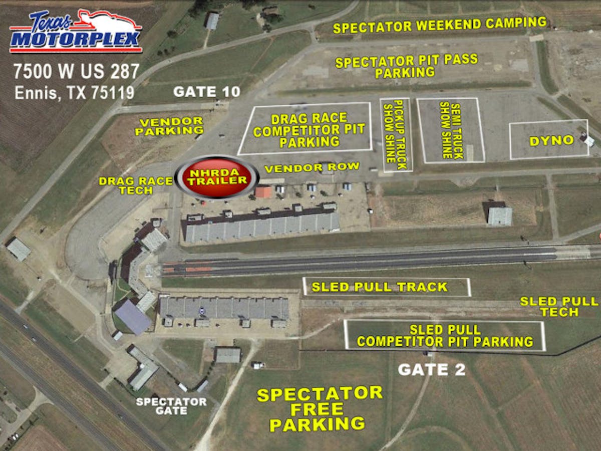 The map of the Texas Motorplex, laying out where all of the World Finals attractions will be.
