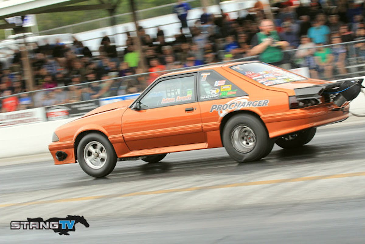Adam Arndt leads Edelbrock Renegade with a 7.52 at 178 with fourteen cars showing for round one qualifying.