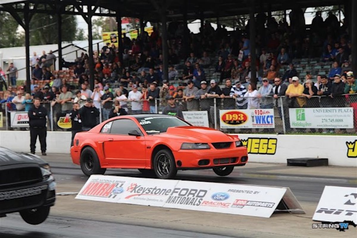 TJ Lapinski was able to put down a clean first pass down the track here at Beech Bend Raceway in Bowling Green, Kentucky. He clocked in a 9.232 at 145.59 MPH. Not bad for the first hit of the weekend! Remember, Lapinski is shooting for 9s in his nearly 1,000 RWHP turbocharged Coyote swapped New Edge Mustang GT. We have full confidence in him!