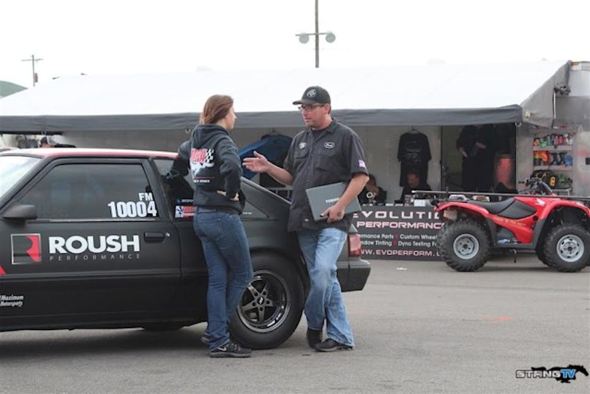 Stephanie Davies' and mentor Brent White, owner of Brenspeed, were out at this year's event racing her ROUSH Performance supercharged Coyote swapped Fox body in the Ford Muscle class. After a great first half of the season with Brent mentoring Davies, she was able to make her first ever pass in the car, qualifying with a 10.90 at 128 MPH – and that was only on 7 pounds of boost, too. The car has tons of potential, and we can't wait to see how fast she goes this weekend.