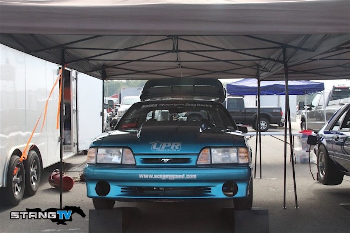 Darin Hendricks qualified number one in the Race Pages Coyote Stock class, making a blistering pass of 10.217 at 130.23 MPH. Hendricks said that he's super stoked to be number one currently; and after a disappointing season more than a year ago, he's looking to close out this weekend strong for the top spot – so long as he can overcome the suspension gremlins, and keep the car down for a solid pass. 