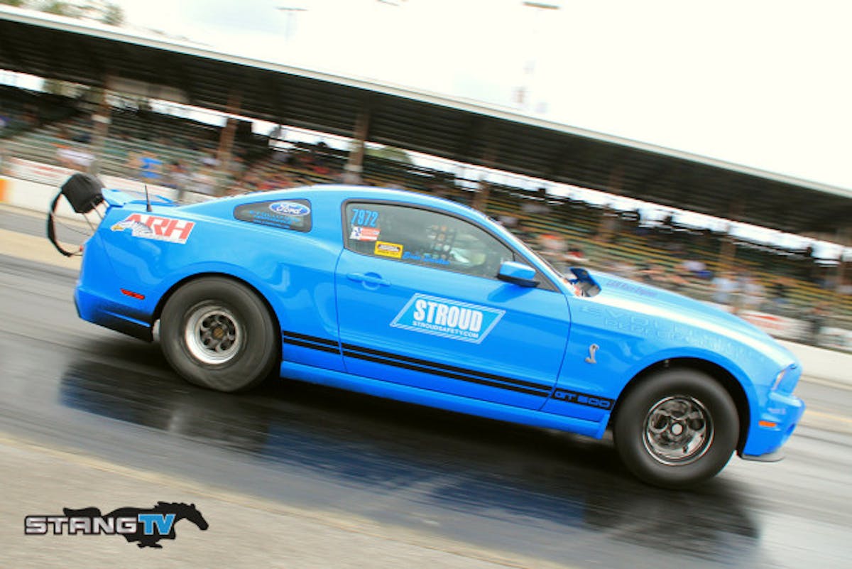 GT 500 Shootout top qualifier Brian Devilbiss struggled with traction in his match with Brian Hartlage who was late on the tree with a  .501 reaction, inadvertantly saving Devilbiss' day. Hartlage scored a nice 9.96 at 135 MPH pass but was not enough to stay in front of the hard charging 2013 GT 500 out of  Evolution Performance.