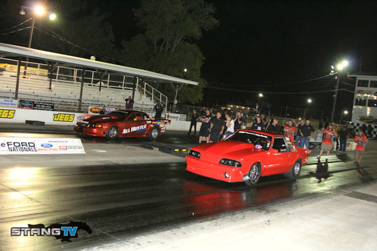 The VP Racing Fuels Street Outlaw class sure had some excitement this weekend with Joel Greathouse setting new class record with a 4.347 and making it to the finals to meet Phil Hines. Greathouse had a single in the semis on a single but slowed to a 5.20 at 106 on the pass. For his part Phil Hines qualified fourth and put up a 4.488 at 163 against Charlie Cooper who had just pulled a long wheelstand and lost his door after coming down hard near the 330 mark in the quarter finals. He went red against Hines setting up the final with Greathouse.  Hines and Greathouse where the last two pairs down tonight in what turned out to be an anti climactic final with Greathouse rolling the beams in Charlie Hull's car as the trans brake would not hold the car. Hines wheelied himself in the final slowing to a  6.62 at 71 MPH and earning the season championship with the event win.