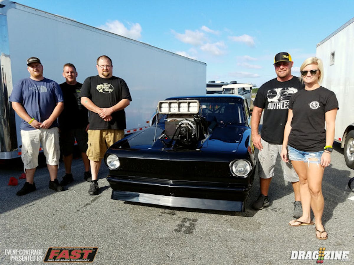Larry Roach has his 1964 Chevy II back-half car here for the first time this weekend competing in  It's powered by an AJ 481 from Mike Janis topped with a PSI C rotor screw that was campaigned by Jason Hamstra before he went to a Hemi engine. They have made some hits at Piedmont and Shady Side testing the combo using a Bruno/Lenco trans and NCRC converter. Roach is based out of  Alta Vista, Virginia. The car was run previously with a big block Chevy roots combo on 28's at No Prep events for a couple of years before the switch as Larry has wanted a screw blower for some time now. “I have to thank Donny Holdren at DRH Performance for tuning and all his help with the car, Tracy Ramsey, my wife Sara helps out, she keeps us all together” - Larry Roach