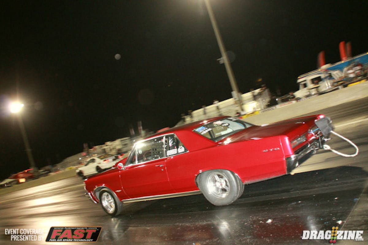 Troy Pirez, Jr.'s Mustang can be seen already running away from Ron Walker and his Pontiac GTO in the first round of Ultimate Street last night, as he took the win with a 4.83.