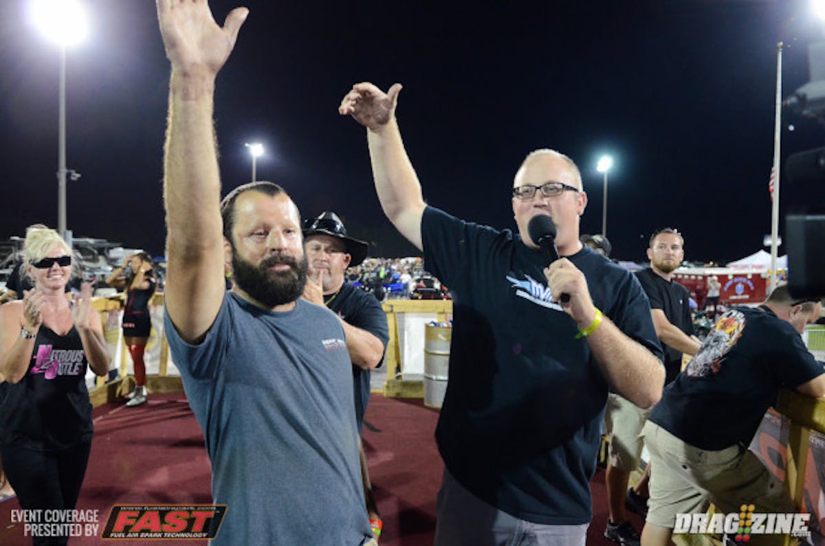 Lyle Barnett, who was seriously injured in a fiery crash here at No Mercy one year ago, received a huge round of applause last night as he was welcomed back to SGMP by announcer Lee Serbring and Donald Long. Barnett announced that he'll be back behind the wheel as planned at Lights Out in February.
