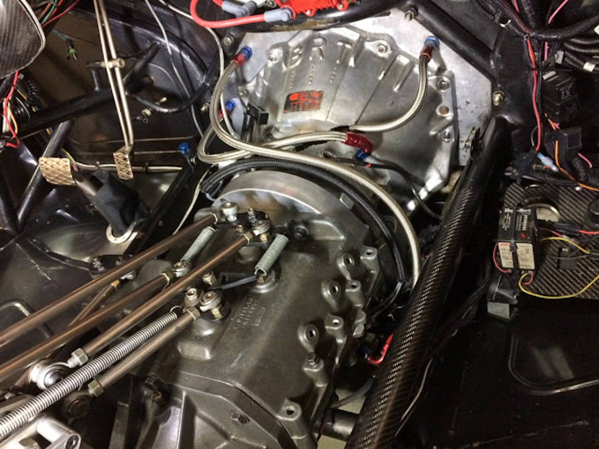 A Bruno's converter drive mated to a Liberty Extreme 4-speed transmission in the DD/AT turbocharged Cobalt campaigned in Competition Eliminator by Bruno Massel, Jr.
