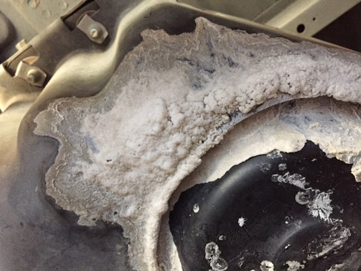 This is a shot of a 2012 F-250's DEF tank. The tank was cracked near the base due to unknown causes.