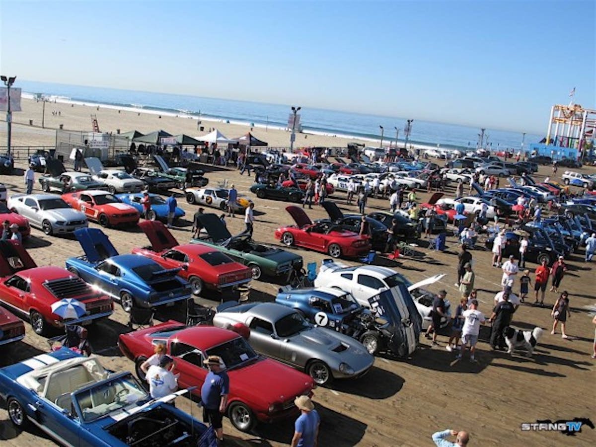 The view from above on show morning was something to behold as all the cars were in place and the strolling could commence on the beautiful Santa Monica pier. As you can see, there were plenty of vintage cars in the foreground with a good smattering of late-model Mustangs and Shelbys in the background.