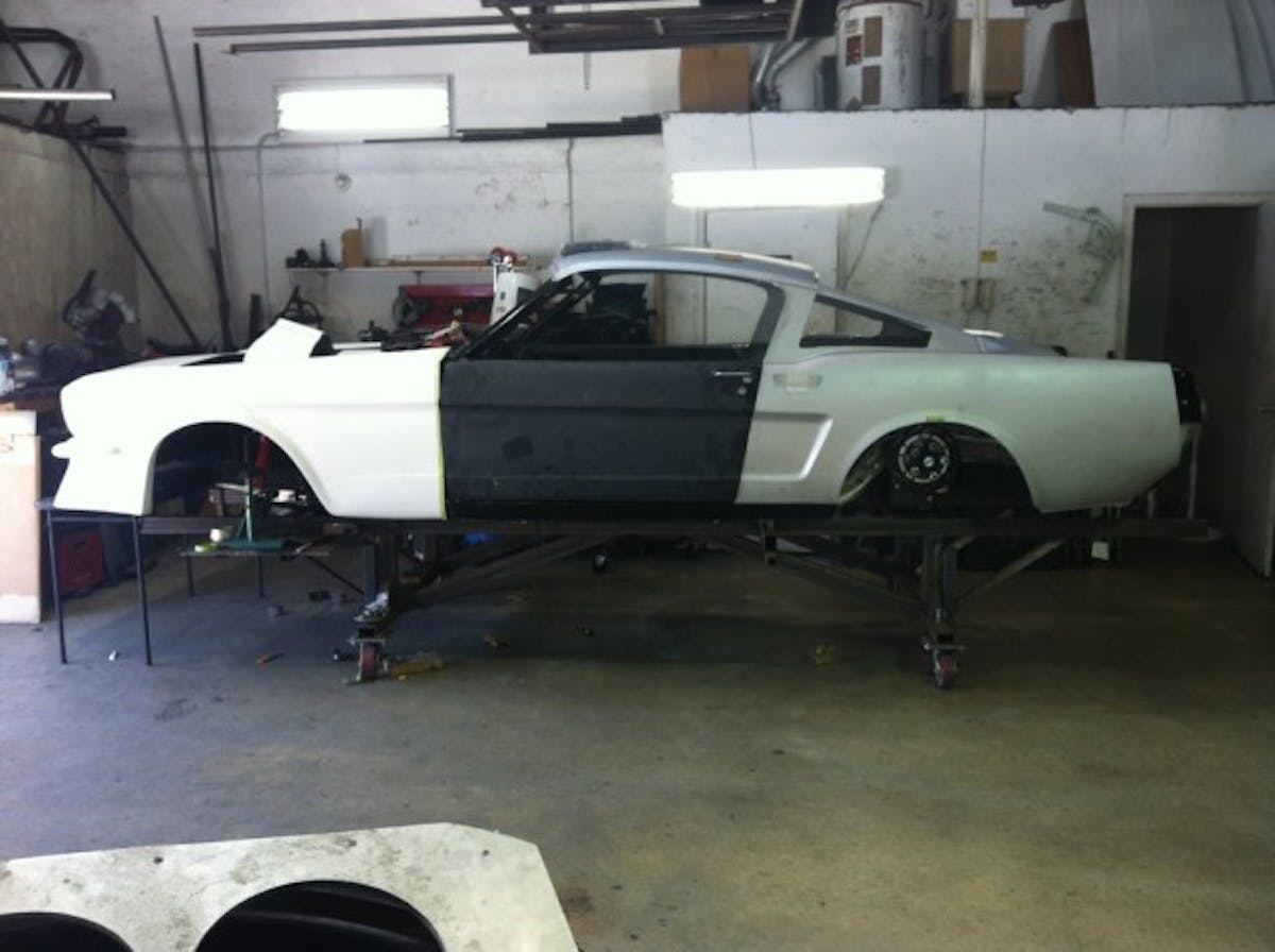 Mid-process for the coupe-to-fastback conversion.