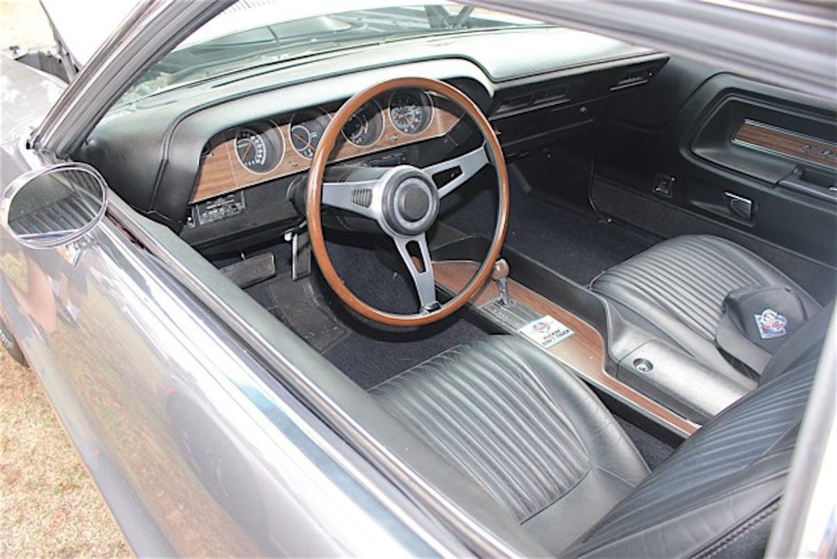 The spartan interior of the Dodge E-body.